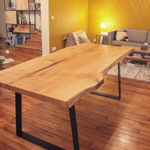 White Oak Live Edge Dining Table Steel Wishbone Legs Etsy