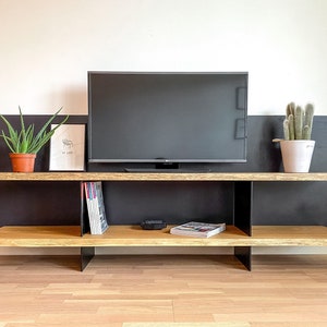 TV Console Unit Solid Oak Industrial Steel Custom Made
