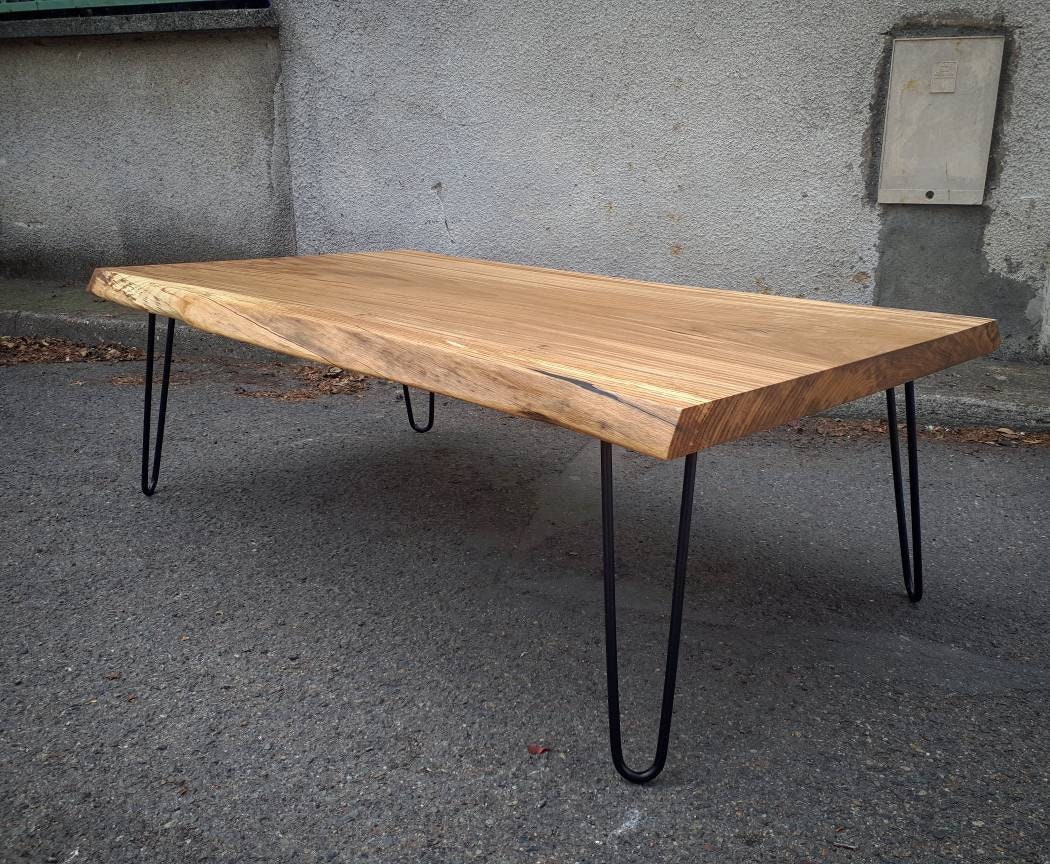 Table Basse Chêne Massif Live Edge Pieds Épingles/Hairpinlegs sur Mesure