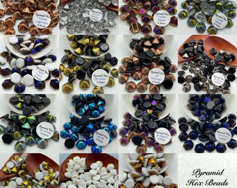 Pyramid Hex Beads Czech Glass Mix & Match! Strand of 12 Beads Crystal, White, Jet Colors