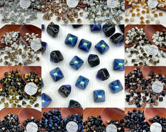 Pyramid Stud Beads, Czech Glass, 2-Hole 6mm - Mix & Match! Strand of 25 Beads Crystal, White and Jet Colors