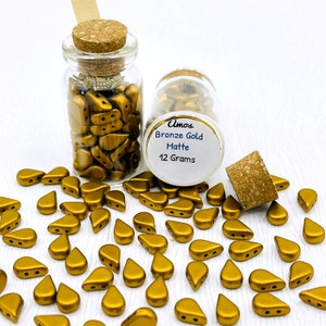 Amos Par Puca Beads Czech Glass Bronze Gold Matte 12 gram bottle *(approx 66 beads) & 100 Gram Bag *(approximately 550 beads)