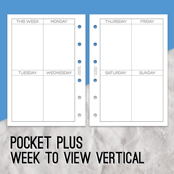 Pocket Plus Week To View, Week on 2 pages vertical, Vertical planning, Ring Planner, Pocket plus rings, Planner pages, Undated planner