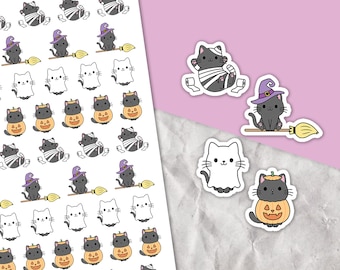 Pegatinas de disfraces de gatos, hoja de pegatinas de Halloween, planificador de Halloween, planificador deco, planificador espeluznante, pegatinas kawaii, gatos de Halloween, lindo