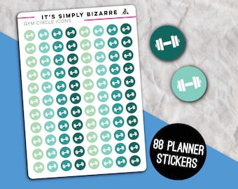 Pegatinas de iconos circulares de gimnasio, Entrenamiento con pesas, Planificador de fitness, Pegatinas funcionales, Hoja de pegatinas de iconos, Rastreador de entrenamiento, Planificador de entrenamiento