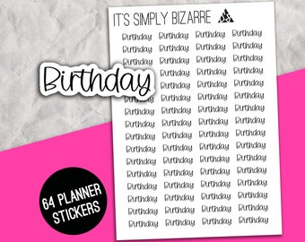 Pegatinas de texto de cumpleaños, pegatinas de guión, guión del planificador, seguimiento de cumpleaños, planificador de cumpleaños, hoja de pegatinas, planificador minimalista