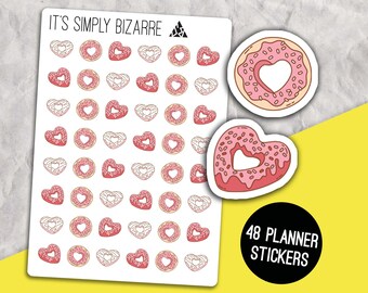 Hoja de pegatinas de rosquilla de corazón, pegatinas del planificador, pegatinas de San Valentín, seguimiento de horneado, rosquilla de corazón de amor, decoración del planificador, pegatinas deco lindas