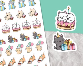 Birthday Cat Stickers, Planner sticker sheet, Birthday tracking, Cat stickers, Birthday party, planner decor, Animal stickers, Planner cats