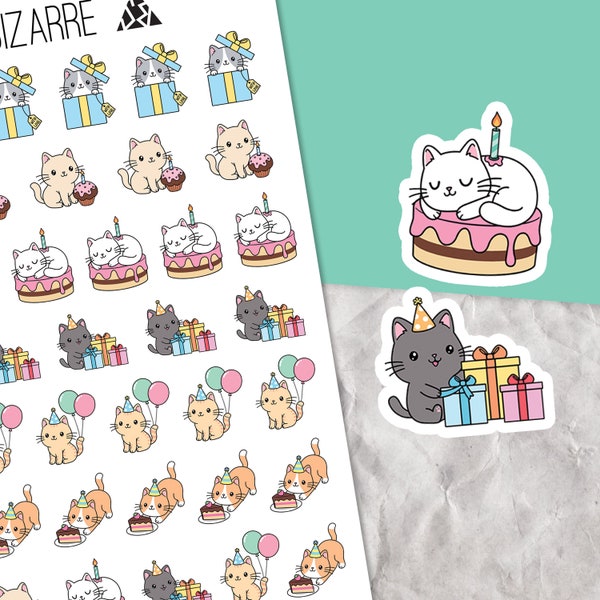 Birthday Cat Stickers, Planner sticker sheet, Birthday tracking, Cat stickers, Birthday party, planner decor, Animal stickers, Planner cats