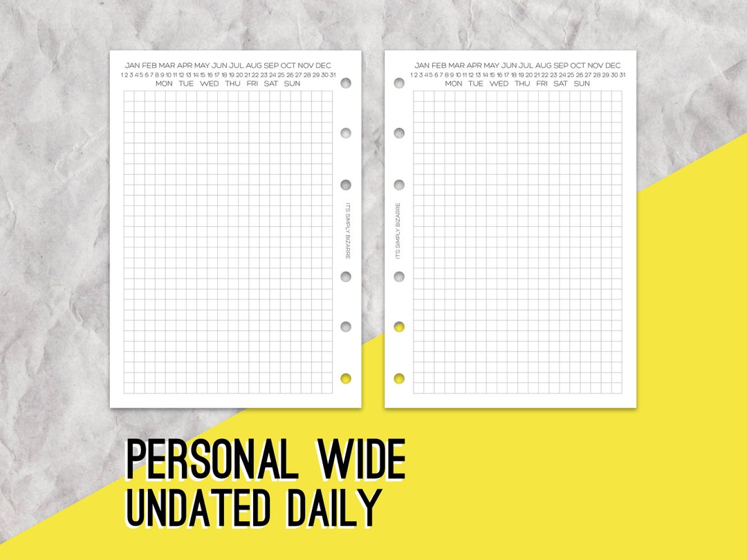Personal Wide Undated Daily Inserts, Ring Planner Inserts, Undated ...