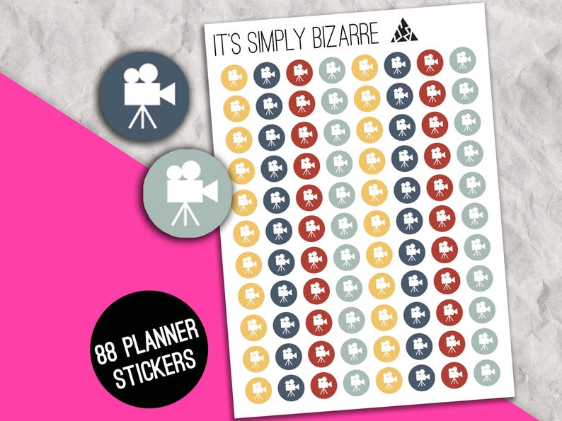 Movie Camera Circle Icon Stickers, Planner Sticker Sheet, Film Icon ...