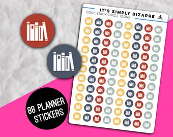 Book Stack Circle Icon Stickers, Book tracking icons, Library sticker sheet, Reading journal, Reading goal tracking
