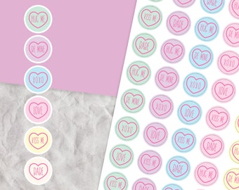 Konversations-Herz Aufkleber, Liebe Herz süße Aufkleber, Herz Aufkleber Blatt, süße Aufkleber, Valentinstag Aufkleber, Aufkleber Blatt