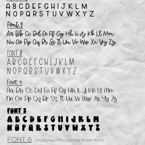 Pu&ograve; includere: Un grafico che mostra sei diversi stili di font, etichettati da Font 1 a Font 6. Ogni stile di font mostra l'alfabeto dalla A alla Z in maiuscolo.