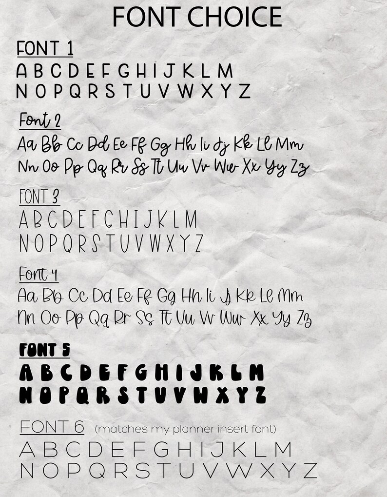 Pu&ograve; includere: Un grafico che mostra sei diversi stili di font, etichettati da Font 1 a Font 6. Ogni stile di font mostra l'alfabeto dalla A alla Z in maiuscolo.