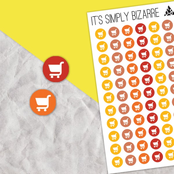 Shopping Trolley Circle Icon Stickers, Food shop, Shopping tracker, Meal plan, Functional sticker sheet, Planner icons, Planner tracking