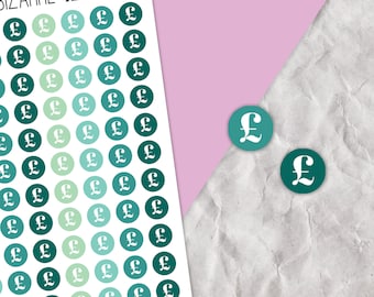 Adesivi con icone circolari con segno di cancelletto, pianificazione del denaro, tracker di spesa, foglio di adesivi funzionali, adesivi a punti colorati, adesivi per pianificatore finanziario