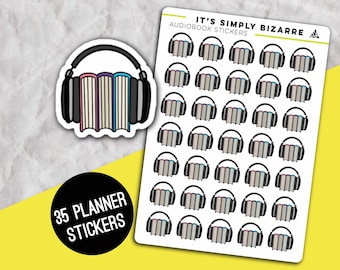 Planificateur d'autocollants pour livre audio, feuille d'autocollants pour agenda, suivi de livre audio, autocollants décoratifs pour agenda, journal de lecture, autocollants illustrés à la main