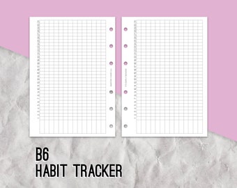 May include: A black and white habit tracker with a grid pattern and numbered columns. The tracker is designed for a 6-ring binder.