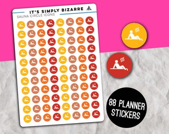 Pegatinas de iconos de círculo de sauna, Planificador de autocuidado, Pegatinas funcionales, Hoja de pegatinas de iconos, Pegatinas de seguimiento de la salud