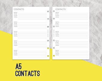 A5 Contacts Planner Insert, Ring planner inserts, Planner pages, Contact pages, Minimal planner inserts, Address tracking insert, Addresses