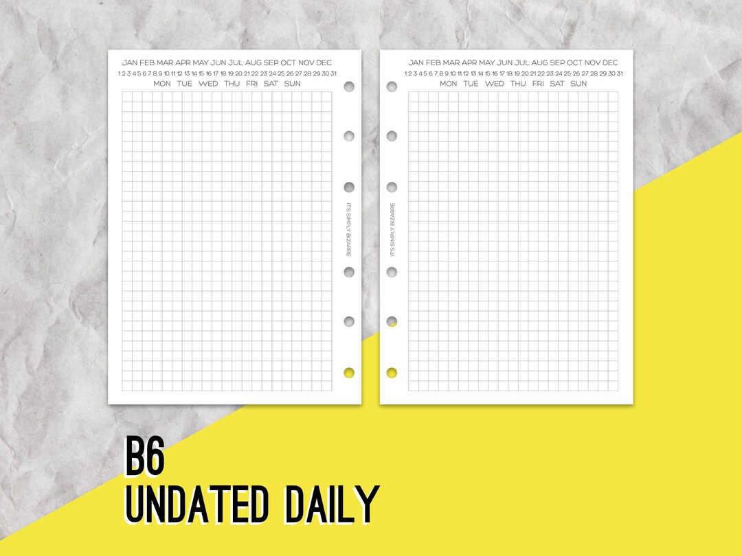 B6 Undated Daily Inserts, Ring Planner Inserts, Undated Planner Inserts ...
