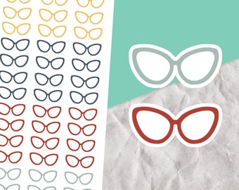 Glasses Stickers, Cat eye glasses, Eye appointment stickers, Planner stickers, Tracking stickers, Geeky stickers, Functional sticker sheet