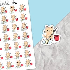 Mop Floors Cat Stickers, Household chores, Planner sticker sheet, Cleaning tracker, Planner tracking, Clean floor stickers, Cute cat sticker