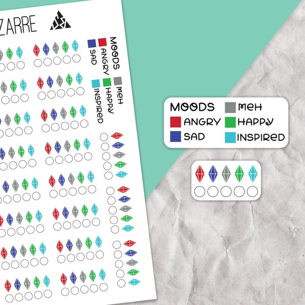 Sims Mood Tracker Stickers, Mood tracker, Sims plumbob, Plumbob stickers, Emotion stickers, Functional stickers, Bullet journal stickers