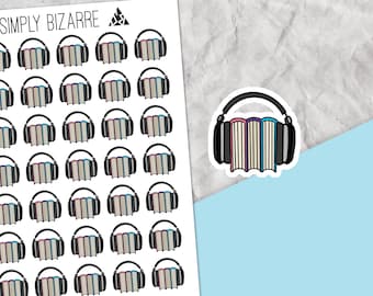 Pegatinas del planificador de audiolibros, hoja de pegatinas del planificador, seguimiento de audiolibros, pegatinas de decoración del planificador, diario de lectura, pegatinas ilustradas a mano
