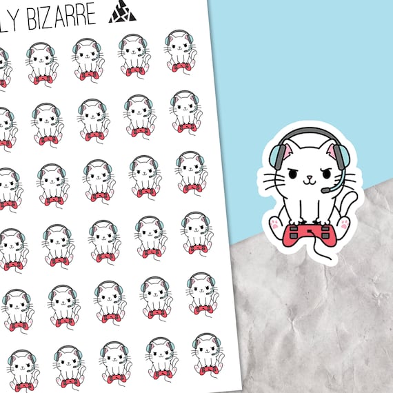 Gaming Cat Stickers, Gamer Stickers, Planner sticker sheet, Planner tracking, Gaming planner decor, Animal stickers, Game progress tracking