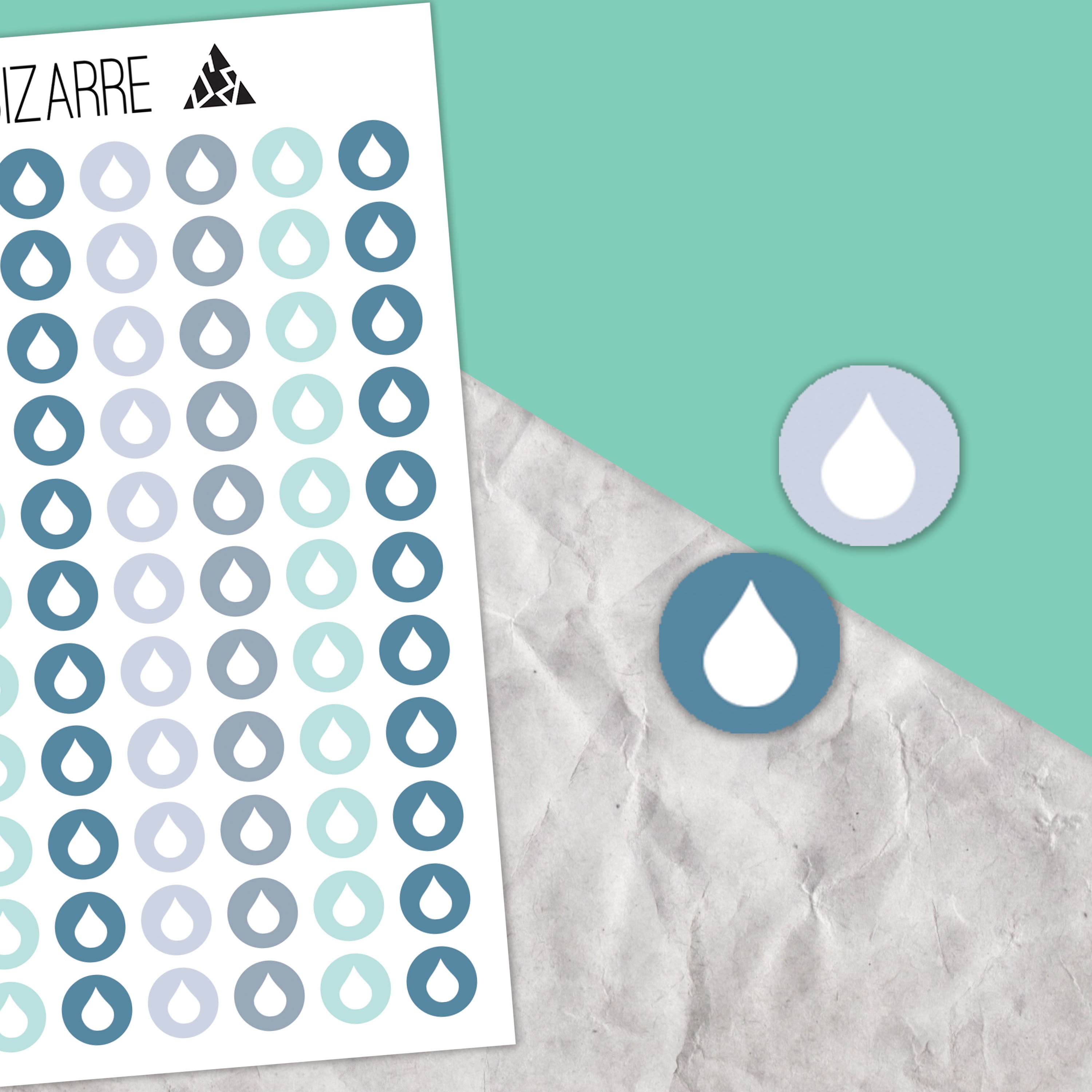 Droplet Circle Icon Sticker, Drink water tracker, Period tracker, Multiuse stickers, Functional sticker sheet, Dot stickers, Water drop