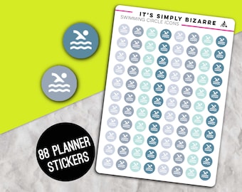Pegatinas de círculos de natación, pegatinas para piscinas, planificador de actividad física, pegatinas funcionales, hoja de pegatinas de iconos, rastreador de ejercicios