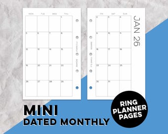 Páginas mensuales con fecha para Filofax Mini