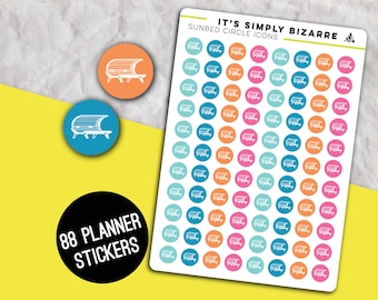 Pegatinas con iconos circulares para tumbonas, Planificador de autocuidado, Pegatinas funcionales, Hoja de pegatinas con iconos, Rastreador de bronceado, Pegatinas de belleza