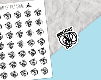 Adesivi per pianificatore ansioso, adesivi per l'ansia, foglio di adesivi per pianificatore, mente ansiosa, monitoraggio dell'umore, pianificatore di benessere, adesivi per diario dell'umore