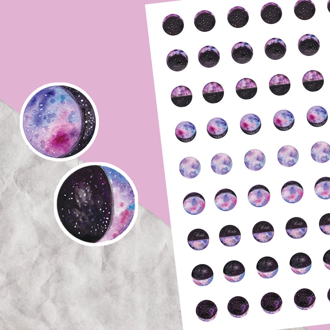 Moon Sticker Apple Moon Phase Stickers, Moon Sticker Sheet, Watercolour Stickers, Lunar ...