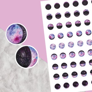 Moon Phase Stickers, Moon sticker sheet, Watercolour stickers, Lunar phase stickers, Planner stickers, Moon tracking, Lunar calendar