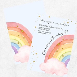 Rainbow DIY Editable Birthday Invitation, girl birthday party invite, rainbow bday party theme, birthday invitation download, rainbow theme