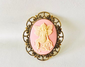 Vintage Filigree Pink Gold Brass Pixie Brooch