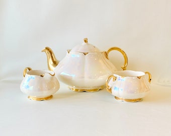 Ellgreave England Opalescent Teapot Sugar & Creamer Set