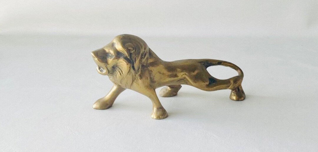 Vintage Solid Brass Lion Statue Etsy