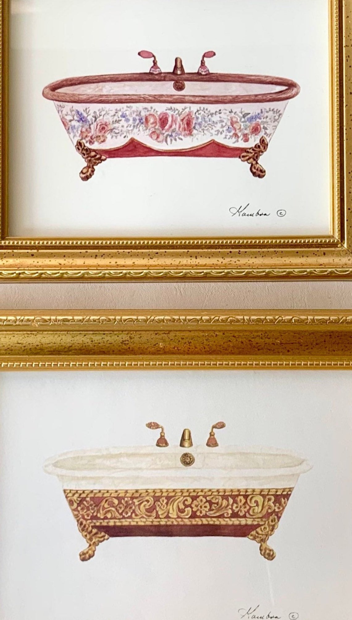 Vintage Gamboa Gold Frame Bathtub Prints x 2 Etsy