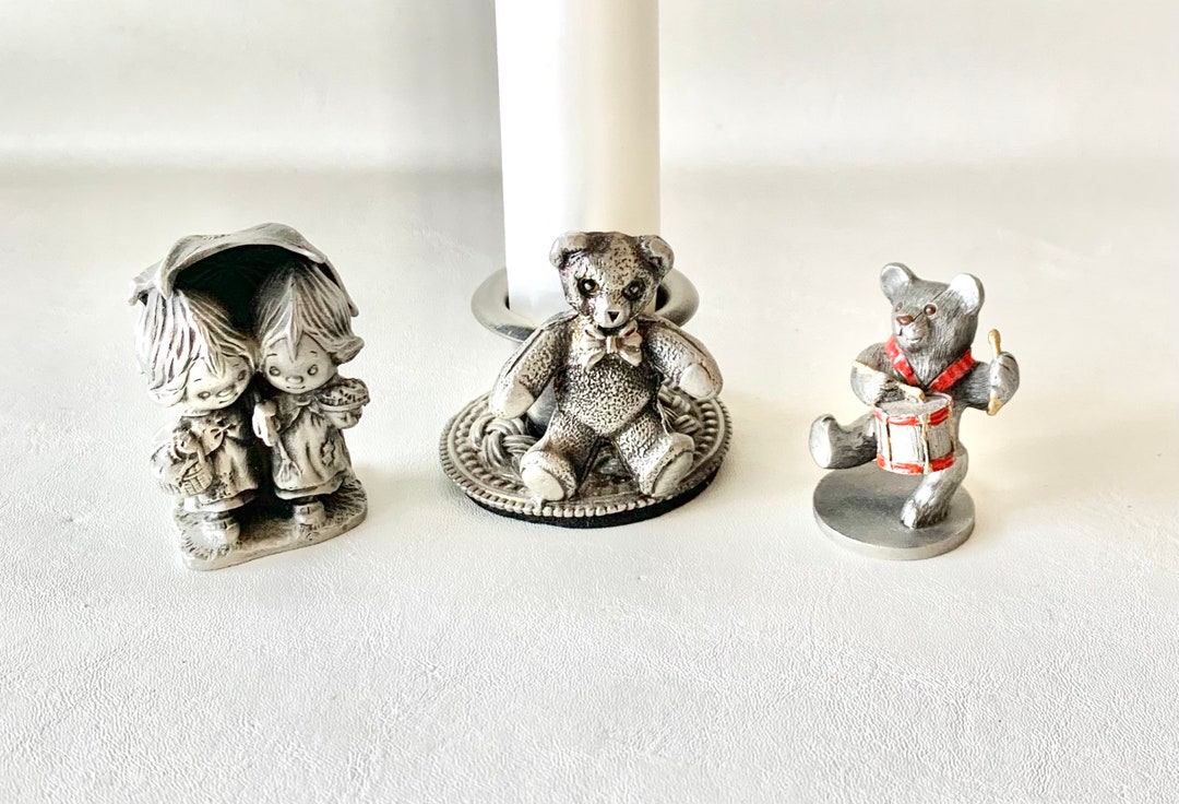 Vintage Miniature Pewter Figurines & Candle Holder Etsy