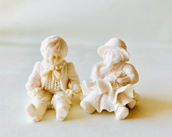 2 Pc Alabaster Victorian Toddler Figurines