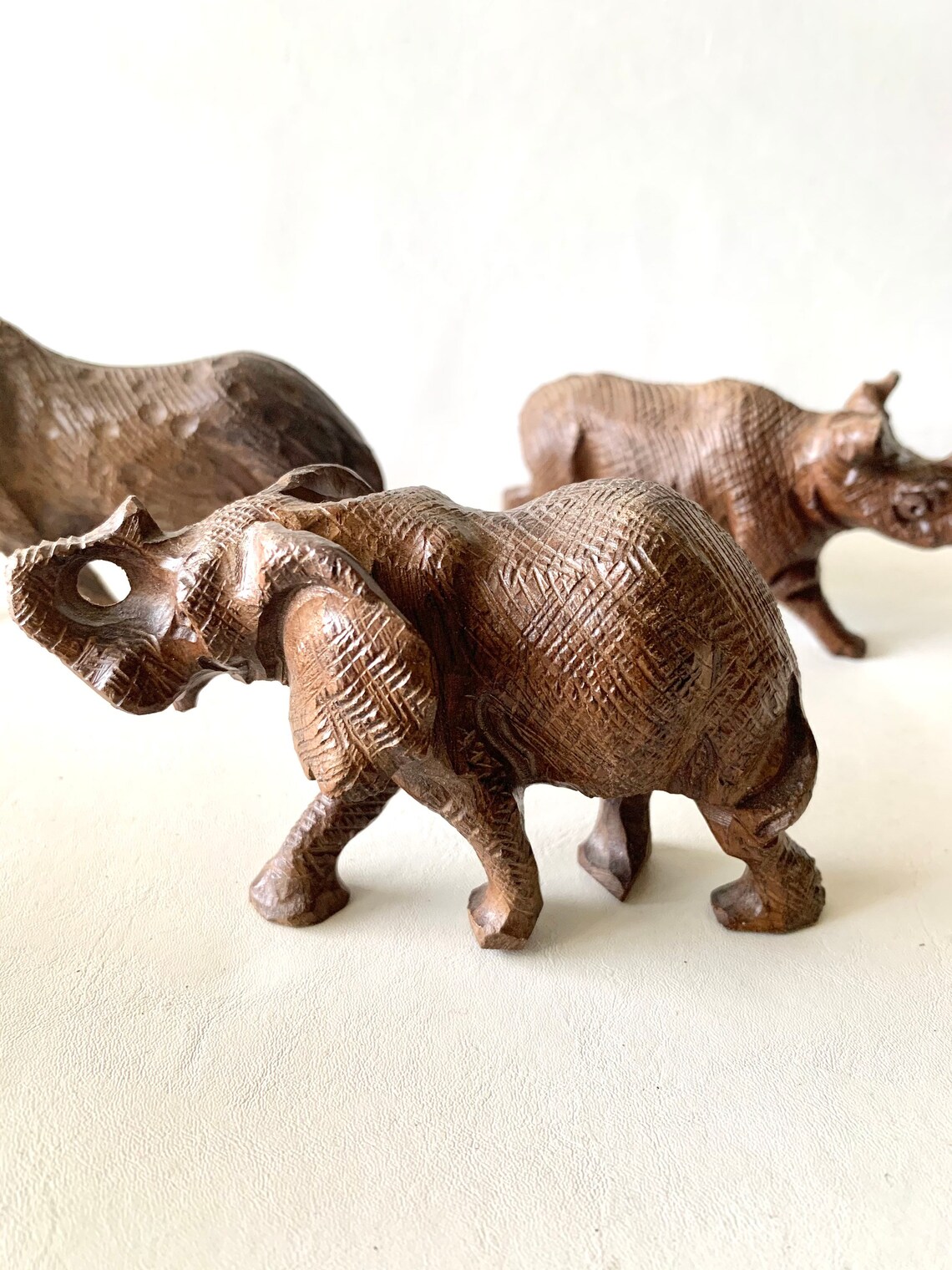 Vintage Hand Carved Wood African Animals x 5 Etsy