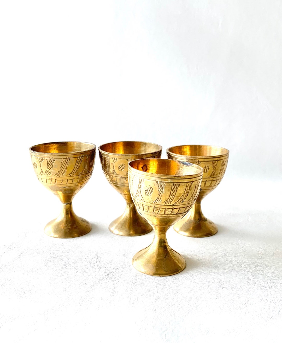 Vintage Engraved Brass Shot Glass Set X 4 Small. Etsy