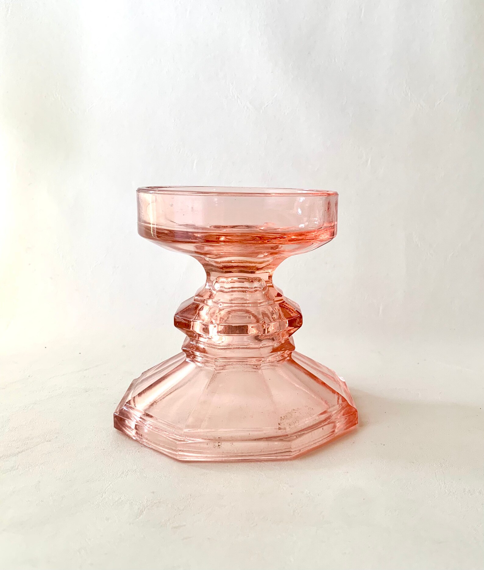 Vintage Pink Glass Candle Holder pillar style Etsy