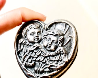 Mini Heart Shaped Angel Pewter Trinket Box