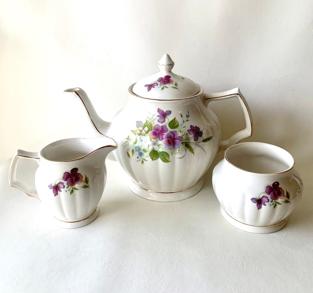 Vintage Sadler Purple Violet Teapot CreamSugar Set Etsy.de